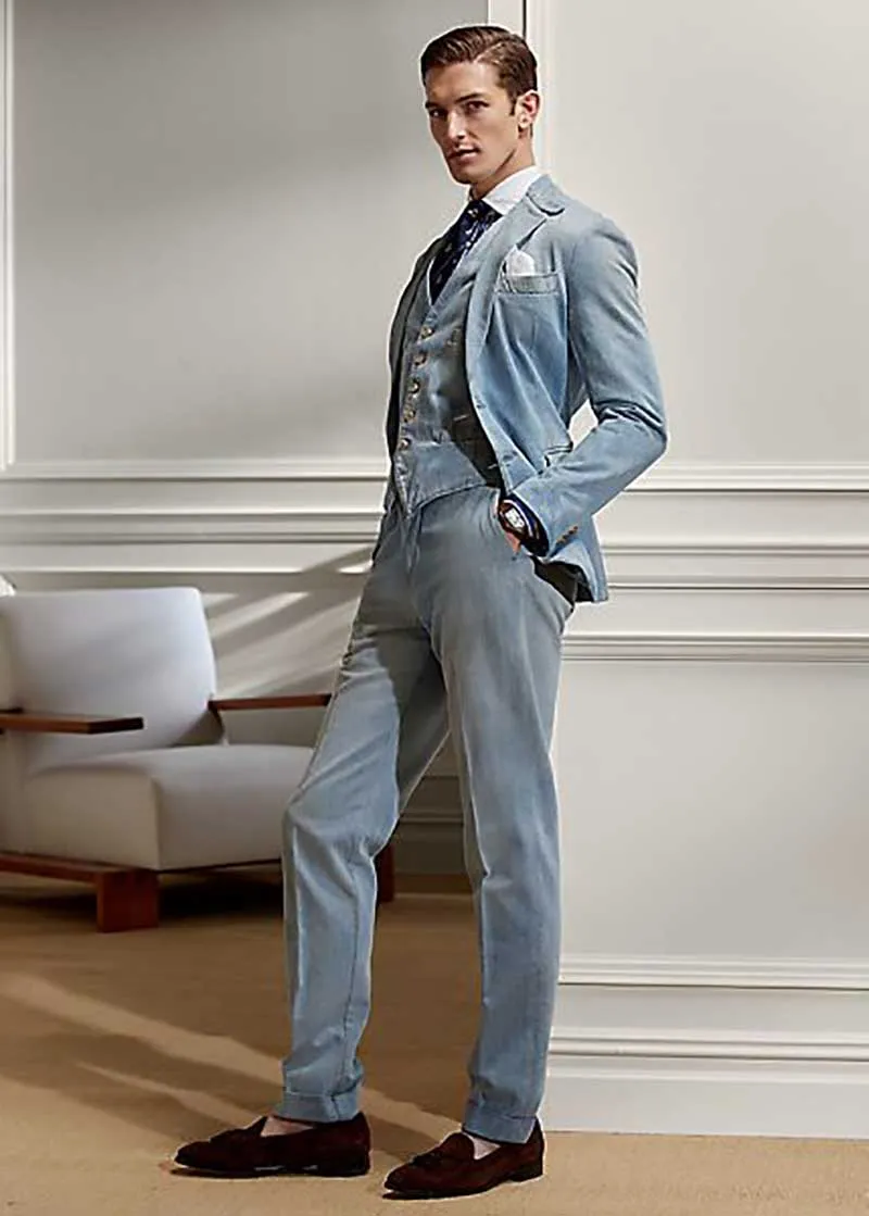 Men's Modern 3-Piece Denim Suit with Single-Breasted Blazer, Vest, and  Pants Custom Size from Dhgate Other Groom Accessories - price 196.24