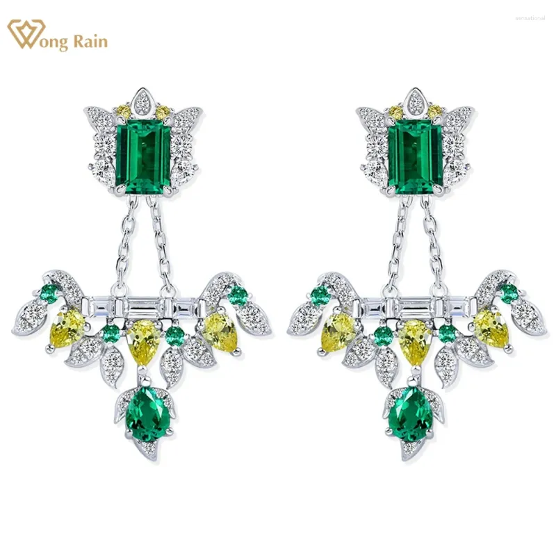 Boucles d'oreilles en peluche Wong Rain 925 argent sterling 5 7 mm émeraude émeraude à haut carbone Diamond Gemstone Drop fin bijoux pour femmes cadeaux anniversaire