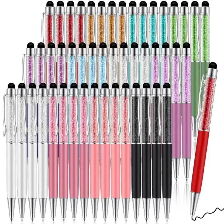 Canetas 20/50pcs Cristal Ballpond Pen 2 em 1 Slim Crystal Diamond Scel Stillus Black Gel Ink Ballpo