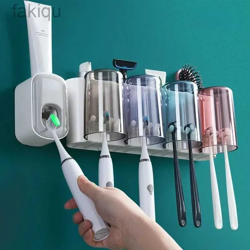 Toothbrush Sanitizer Bathroom Toothbrush Holder Organizer with Cup Toothpaste Squeezer Dispenser Wall Storage Rack Bathroom Accessories Shelf 240413