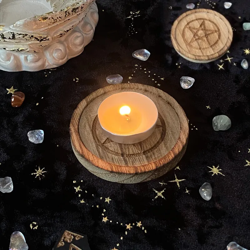 Bougettes Religieuses Plateau Autel En Bois Avec Conception De Pentagramme Décoration De Vaisselle Rituelle, Porte Bougeoirs De Pentacle, Récipient De Bougies De Tarot Wiccan Du 5,23 € | DHgate