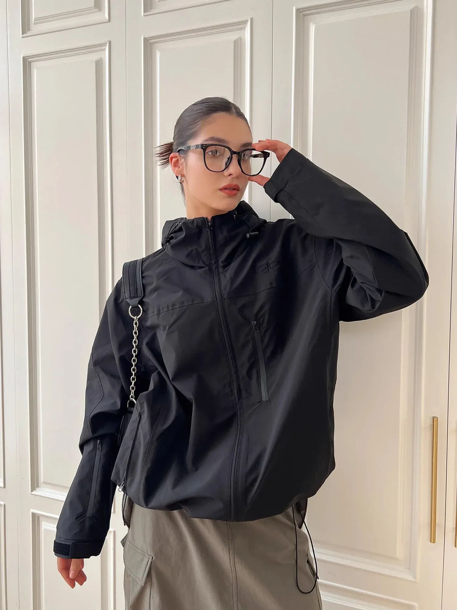 HOUZHOU Women's Hard Shell Windbreaker trench jacket