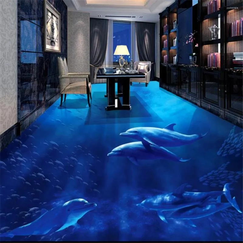 Tapeten Tapeten PO Tapete 3D Stereo Delphin Ozean Badezimmer Fußboden PVC Selbst - Klebstoff