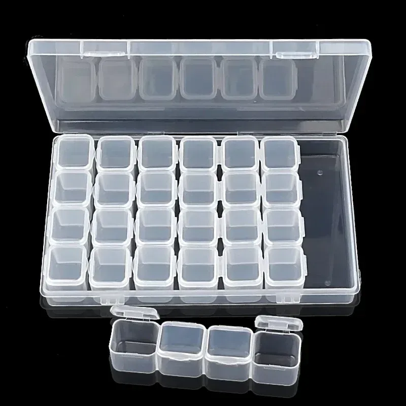 28 Slots Nail Art Storage Case Schmuck Diamanthalter Accessoires Kunststoff leere Behälter für Strasssteine Perlen Organizer Boxs