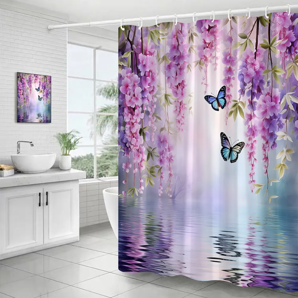 set di tende da doccia boho 1/4 pezzi, set bohemien colorati, da doccia con fiori astratti colorati per un elegante e chic del bagno, con 12 ganci in plastica | Più Acquisti