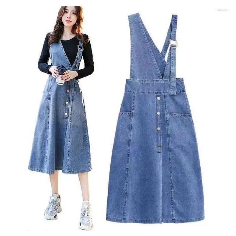 Casual Dresses Young Women Cowboy Strap Dress Mid Length Single Shoulder Denim