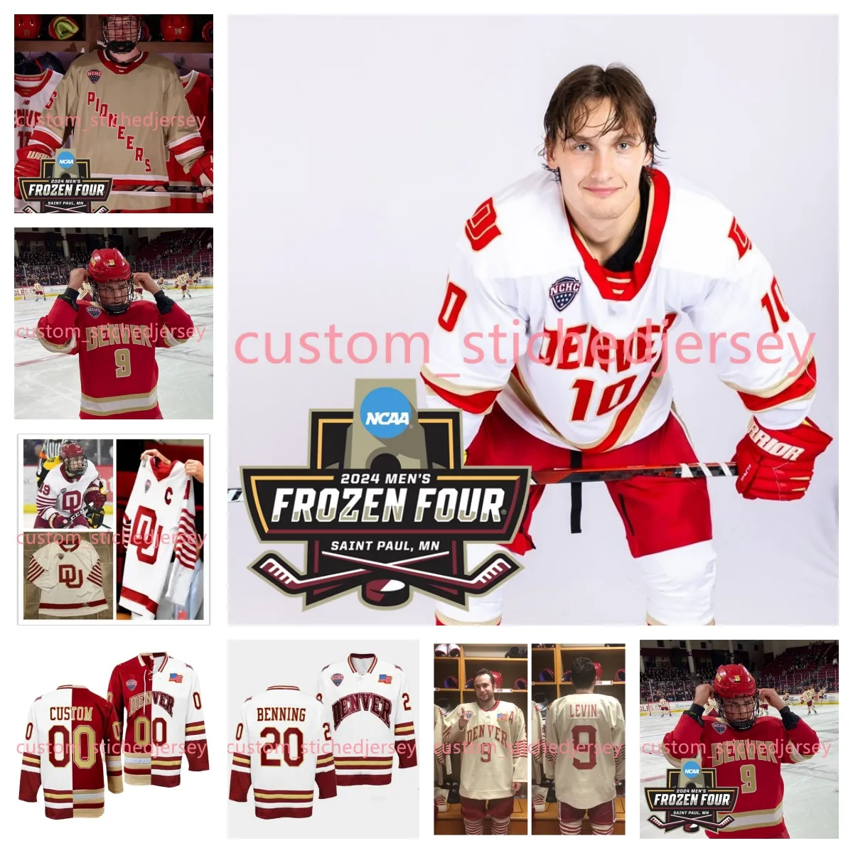 Freddie Halyk Cale Ashcroft 2024 Dondurulmuş Dört Denver Hokey Forması Garrett Brown Boston Buckberger Miko Matikka Peter LaJoy Kieran Cebrian Denver Pioneers Forma