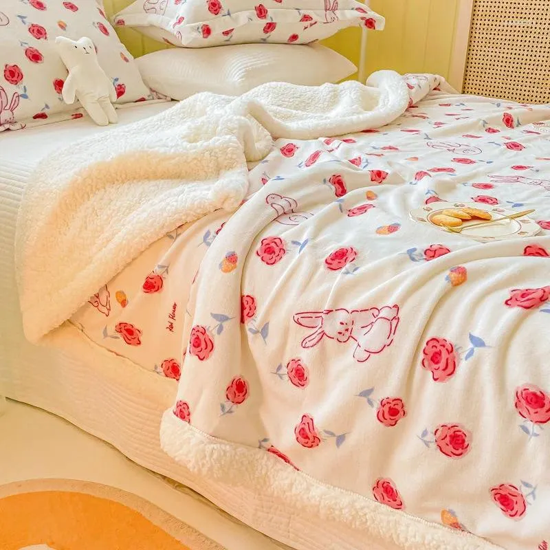 Filtar ins blomma dubbelskikt förtjockad vinterkorall sammet filt tupplur luft konditionering quilt sängkläder säng bättre