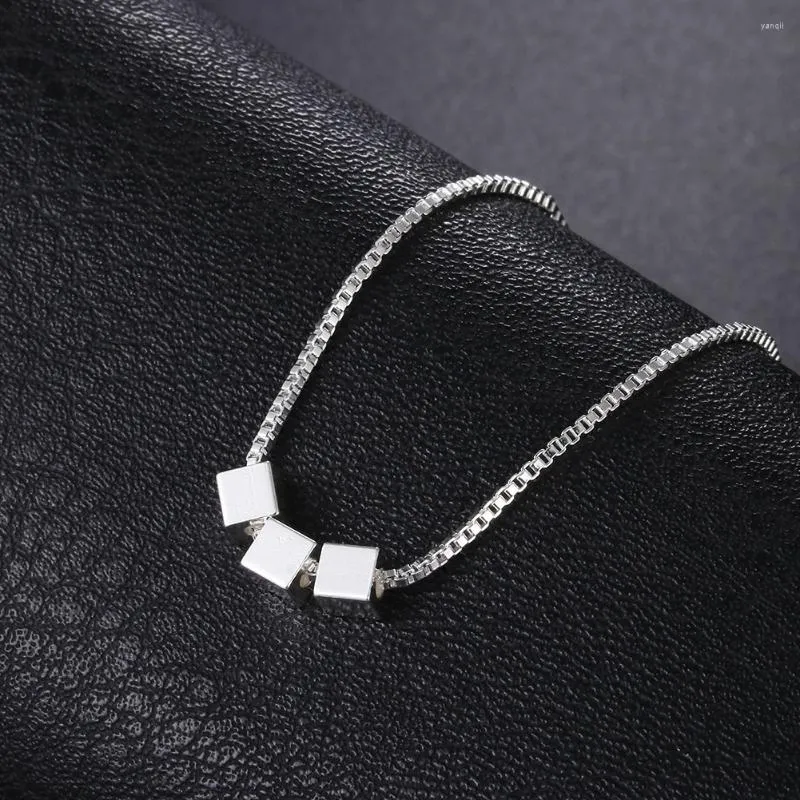 Pendants 925 Sterling Silver Necklace Box Chain Simple Square Cube Triangle Pendant For Women Fashion Party Wedding Accessories Jewelry