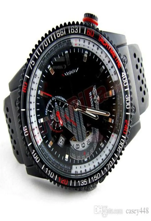 أزياء Men Grand Winner Watch Watch Black Silicone Calendar Second Disc Mechanical Watch Relojes de hombre252l6530926