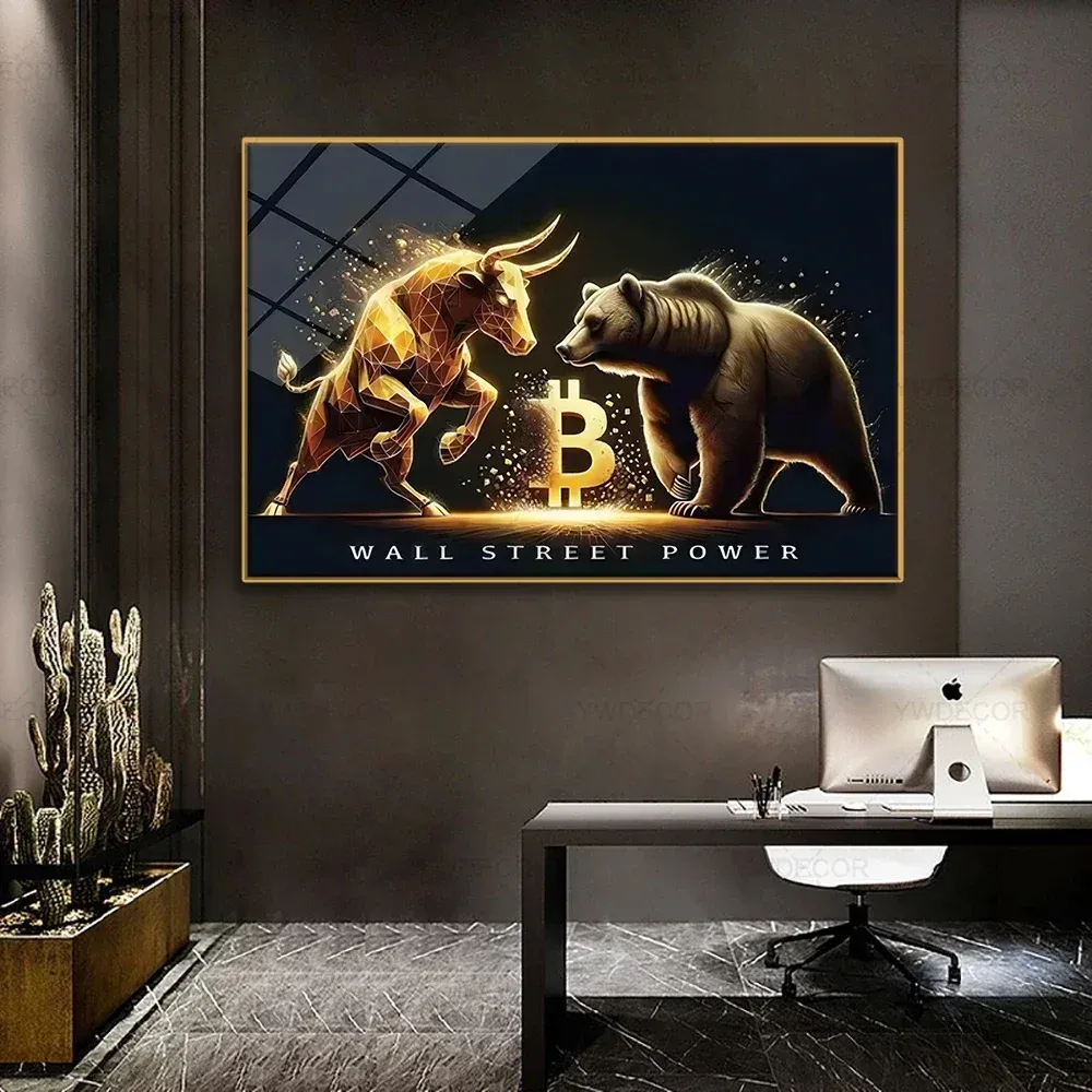 Golden Bull & Bear Bitcoin Art - Wall Street Investment Poster, Financial  Decor for Office & Home - Crypto Investor Gift from Dhgate Painting  Supplies - price 15.19