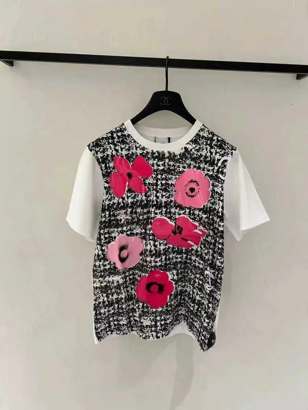 Edição correta de designer de camisetas femininas ~ 2024SS Spring/verão novo slim Fit Contraste Camiseta de manga curta impressa de algodão 9865# PQNP
