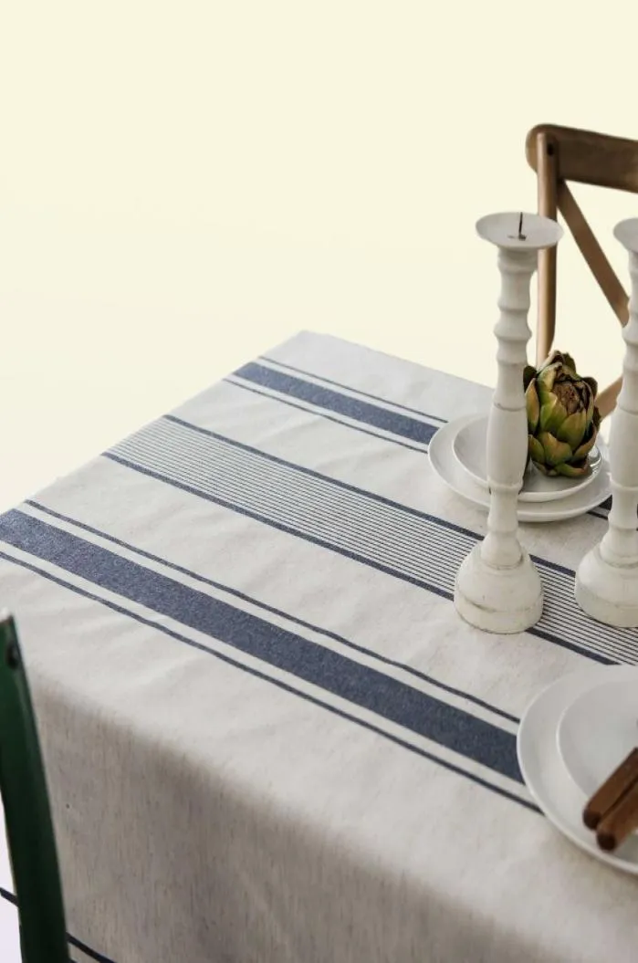 Tabela de mesa de mesa de linho vintage Tonela de mesa listrada de algodão para decoração de mesa em casa Tabel de banquete à prova de jantar Mesa Mantel M7502201