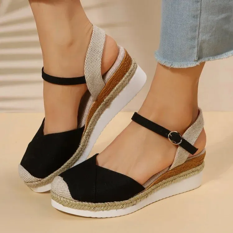 Kvinnor Stängt tå kilsandaler Kvinnor Summer Buckle Strap Gladiator Shoes Woman Fashion Espadrilles Platform Sandalias Mujer 240401