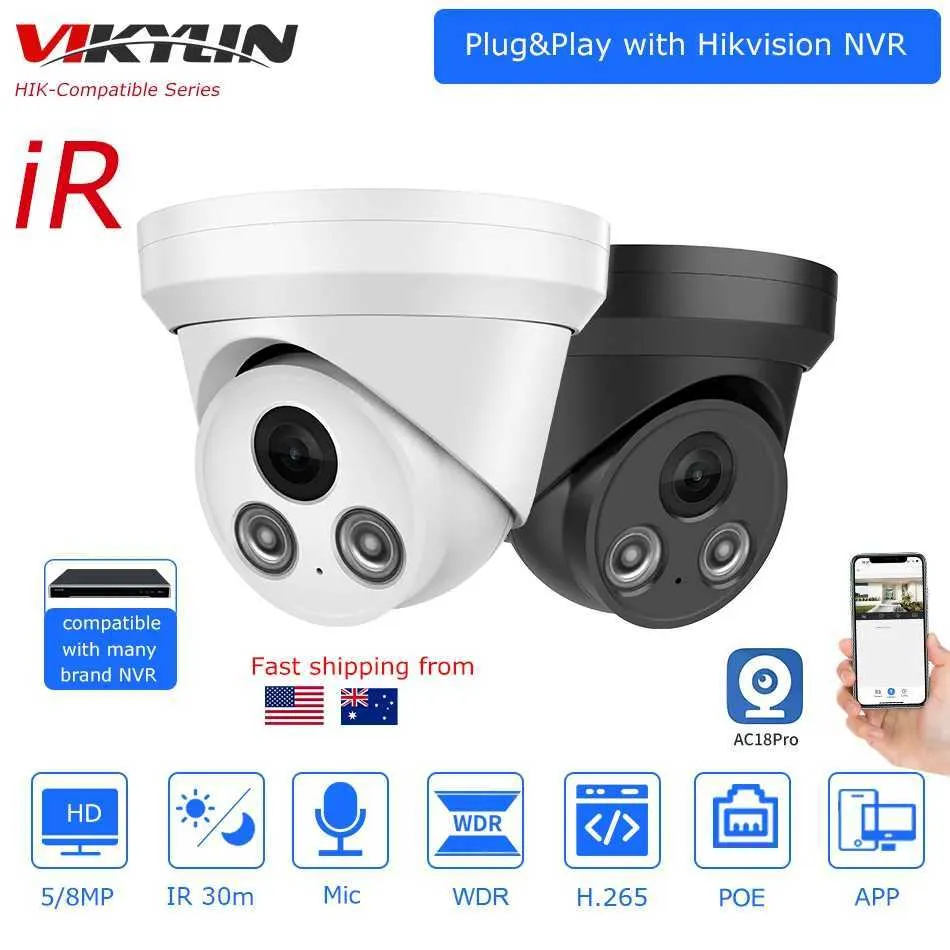 IP Cameras Hikvision Compatible 4K 5MP Dome IP Camera Human Vehicle Detection IR 30m Built-in Mic CCTV Security Surveillance Network Camera 24413