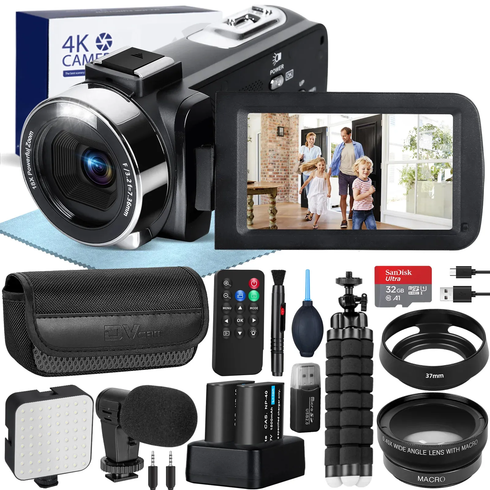 Ganica 4K kamera wideo 60FPS48MP UHD Nagrywanie cyfrowego autofocus 18x Zoom 3 -calowy ekran 240407