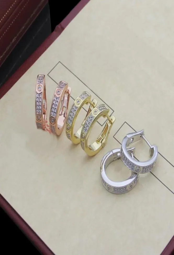 Europe America Style Lady Women Titanium Steel Engraved CA Letter CShape Seting Full Diamond Hoop Stud Earrings 3 Color30743241005568
