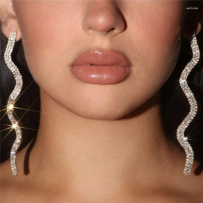 dangle earrings long tassel crystal drop for for shinginy s-shapeラインストーンイヤリング結婚式ファッションジュエリーギフトアクセサリー