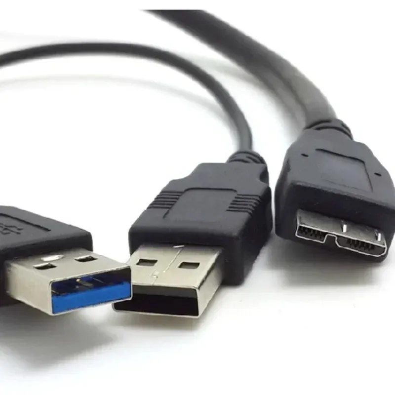 Nouveau câble de disque dur Micro-B Micro-B Double tête Câble de données d'alimentation USB avec alimentation auxiliaire 0,6 / 1Mètre