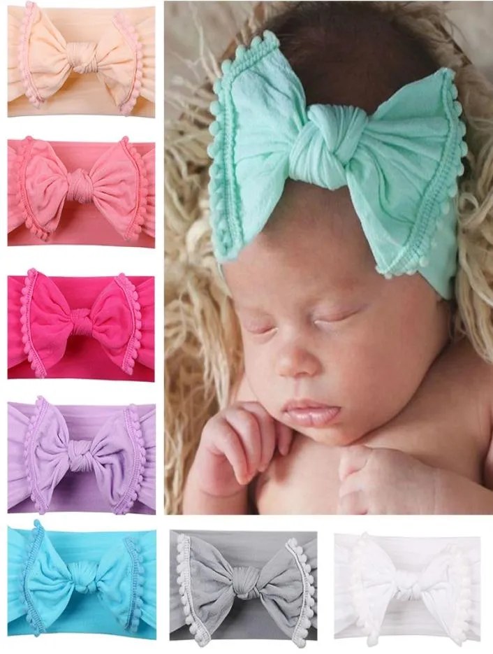 Baby Bow Fairband Toddler Elastyczne mąki Tassel Turban Baby Girl Big Bow Headband Akcesoria HHA11805552207