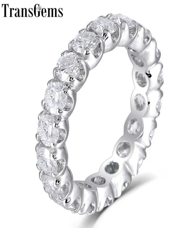 Transgems Solid 14k 585 White Gold 4mm F Color Moissanite Eternity Wedding Ring for Women Gift Gemstone Eternity Wedding Band Y1904850544