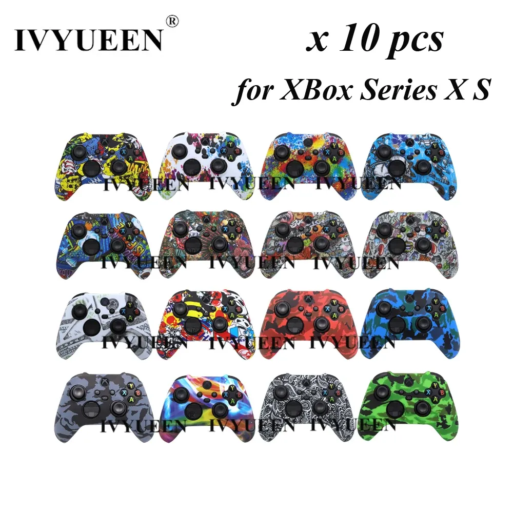 Przypadki Ivyueen 10 szt. Przenoszenie wody Drukowanie ochronne Silikonowe obudowa dla Xbox Series X S Sterownik kciuk patyków hurtowych