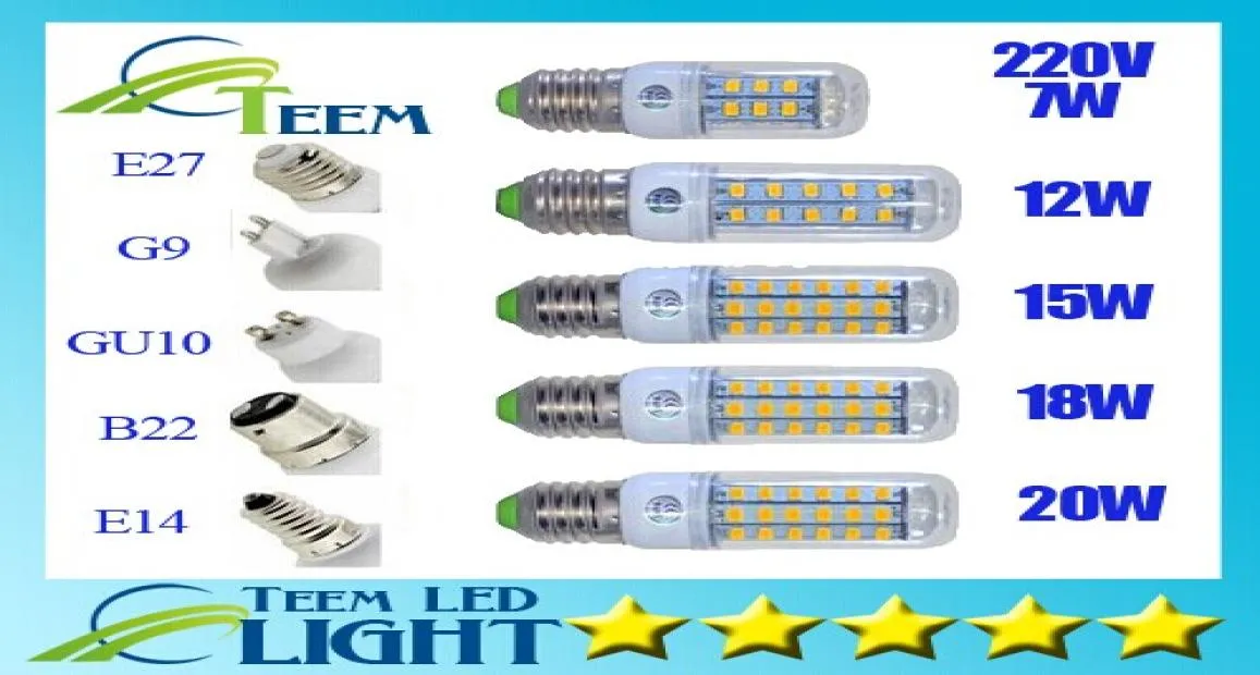 SMD5730 E27 GU10 B22 E14 G9 LED 램프 7W 12W 15W 18W 220V 110V 360 각도 SMD LED 전구 LED 옥수수 라이트 24LED2219071