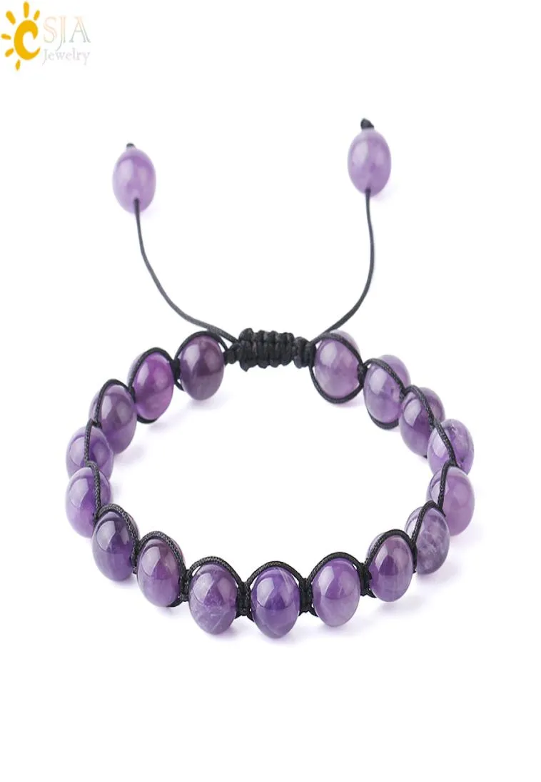 CSJA Femmes Amethyst Jewelry Natural Semi Precious Perles de pierre Filetage 8 mm Bracelets en pierre de pierre précieuse Bracelets en cristal violet Bangle Resi9231807