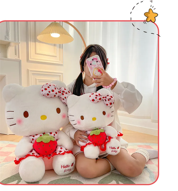 En gros de la fraise mignonne chat en peluche jouet enfants jeu jeu jeu de jeux de vacances à la machine à griffe de vacances Prix de 45 cm