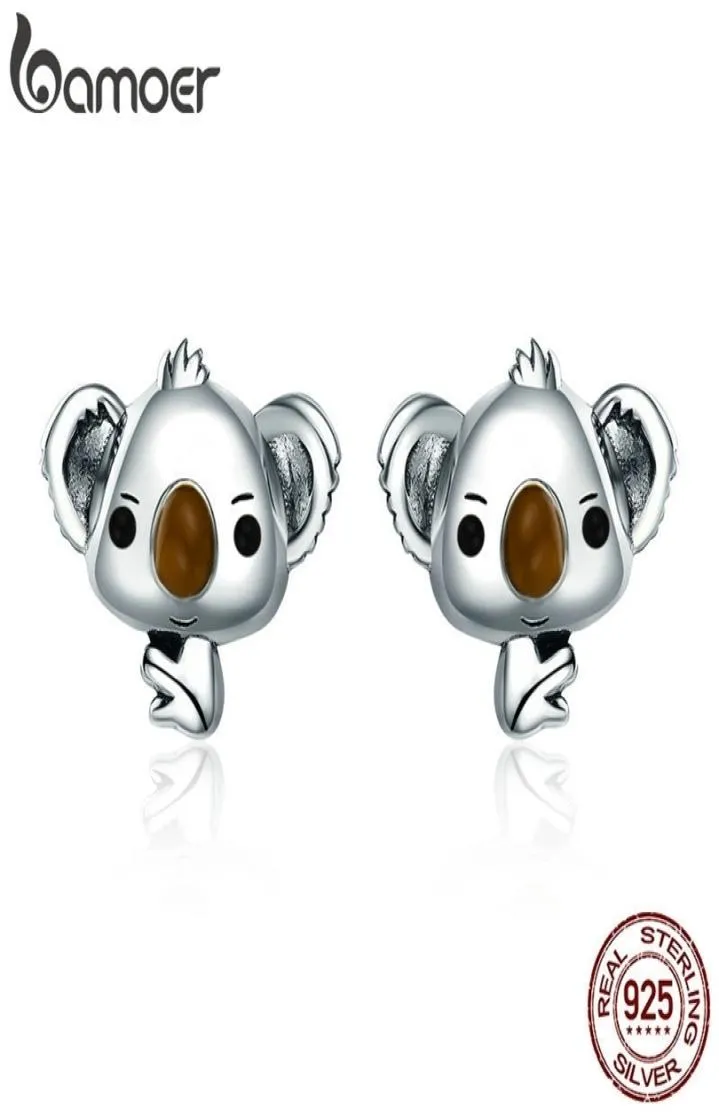 Genuine 100 925 Sterling Silver Animal Cute Koala Bear Stud Earrings for Women Sterling Silver Jewelry Gift SCE381 2009238207599