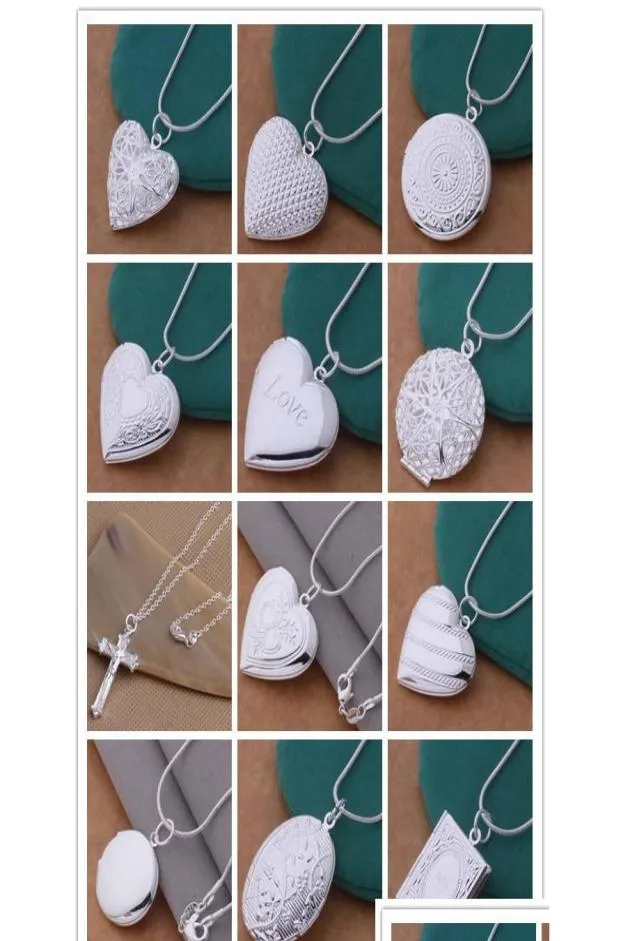 24 st mix 12 Styles 925 Silver Plated Heart and Pendant Necklace Fashion Jewelry Valentines Gift Photo Locket NE51 VSYXB1379508