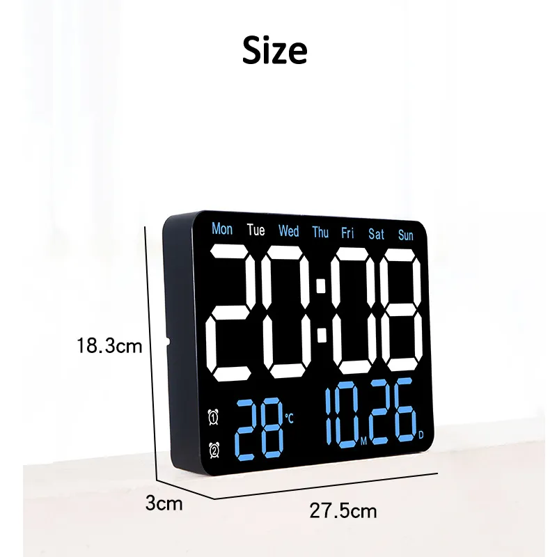 thumbnail image 2 of Large Display Digital LED Wall/Desk Alarm Clock With Temperature, Calendar & Remote 2 of 6