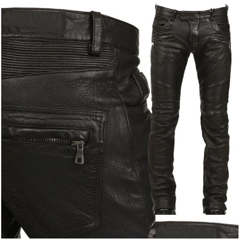 Men'S Jeans Mens Leather Trousers Men Motorcycle Black Pants Fashion Pu Riding Waterproof Motor Biker Male Street Plus Size 230330 Dr Dhvza