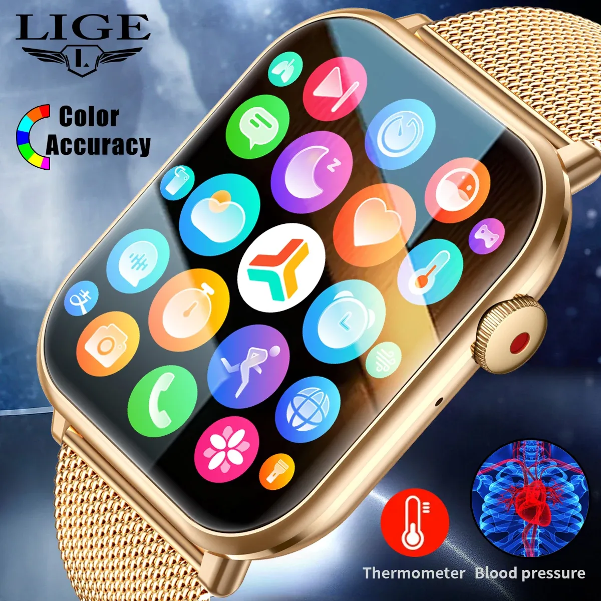 Montres LIGE 2023 AMOLED SMART Watch Femmes Bluetooth appelez la pression artérielle horloge de température corporelle Bracelet Smartwatch imperméable Men