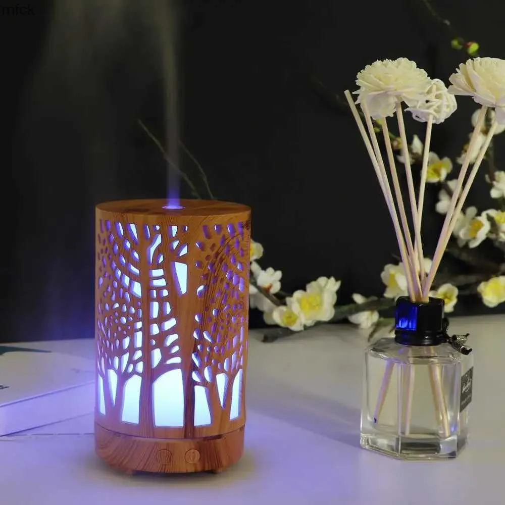 Luchtbevochtigers 200 ml ultrasone luchtbevochtiger bos aroma oliediffuser Hallow houten graan 7 kleur led aromatherapy vochtigador