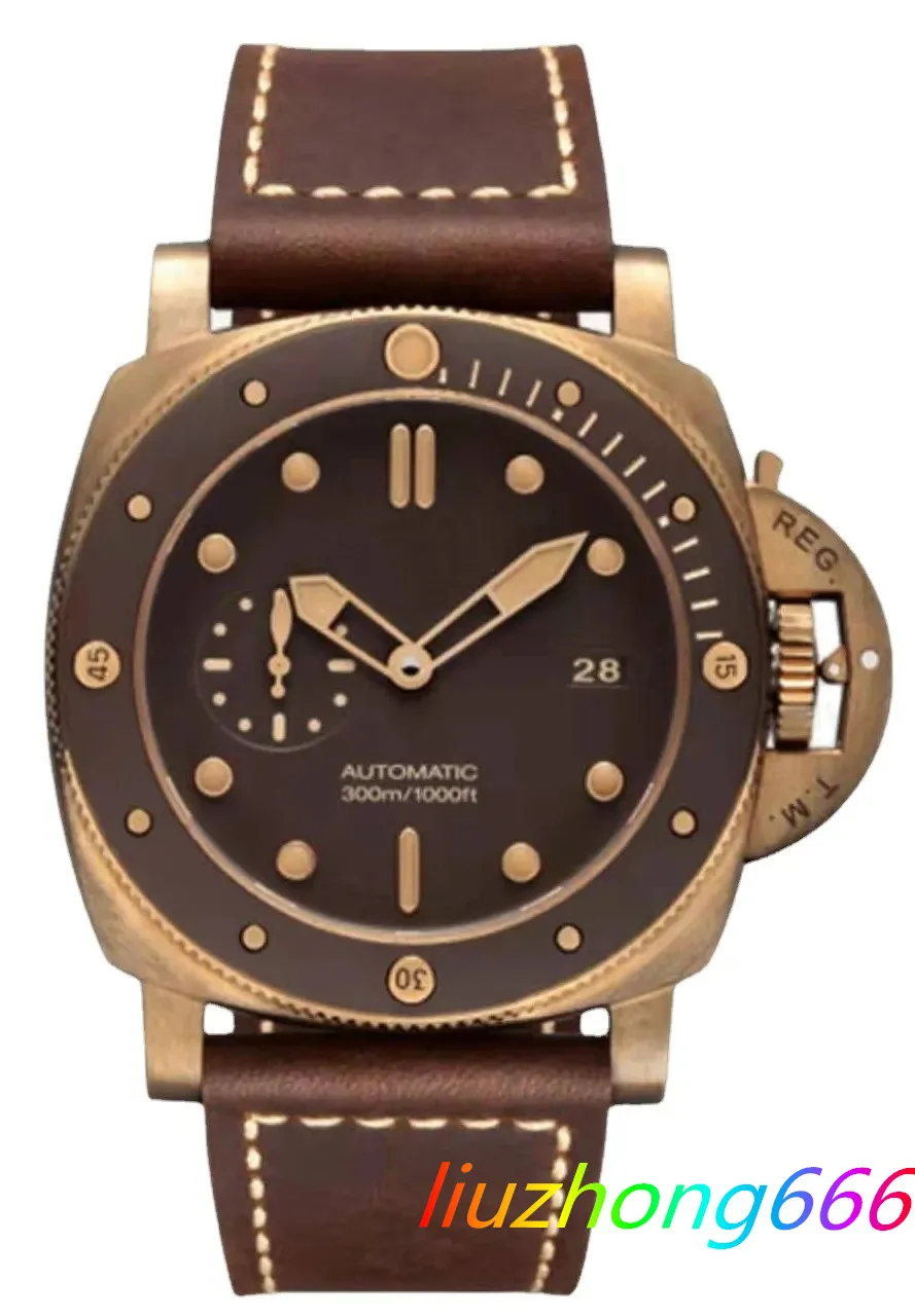 U1 top-grade AAA Men Automatisch mechanisch keramisch bruin lederen bronzen carbotech-horloge