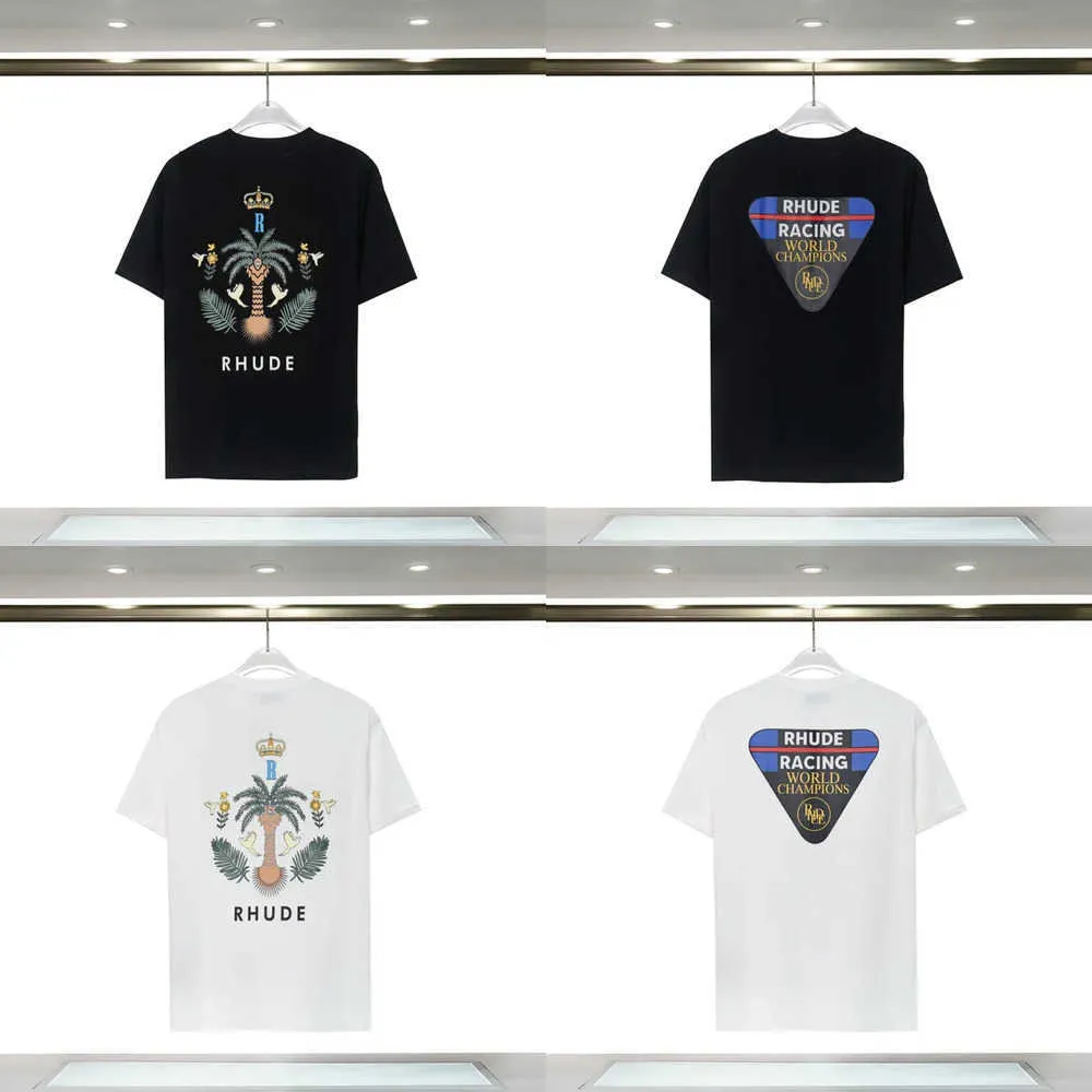 23ss Designers T-shirt Summer Europe Rhude Polos American Stars Mens Tshirts Star Satin Cotton T-shirt décontracté Femmes Mennes Tees