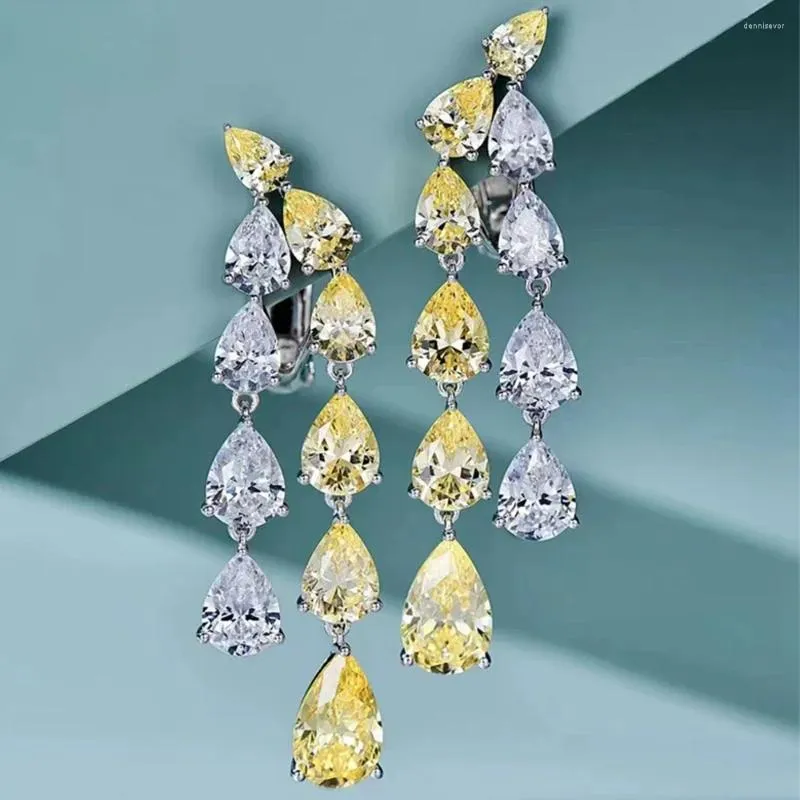 Dingle örhängen mode 925 sterling silver päron citron tofs ring bröllop engagemang butik smycken för kvinnor