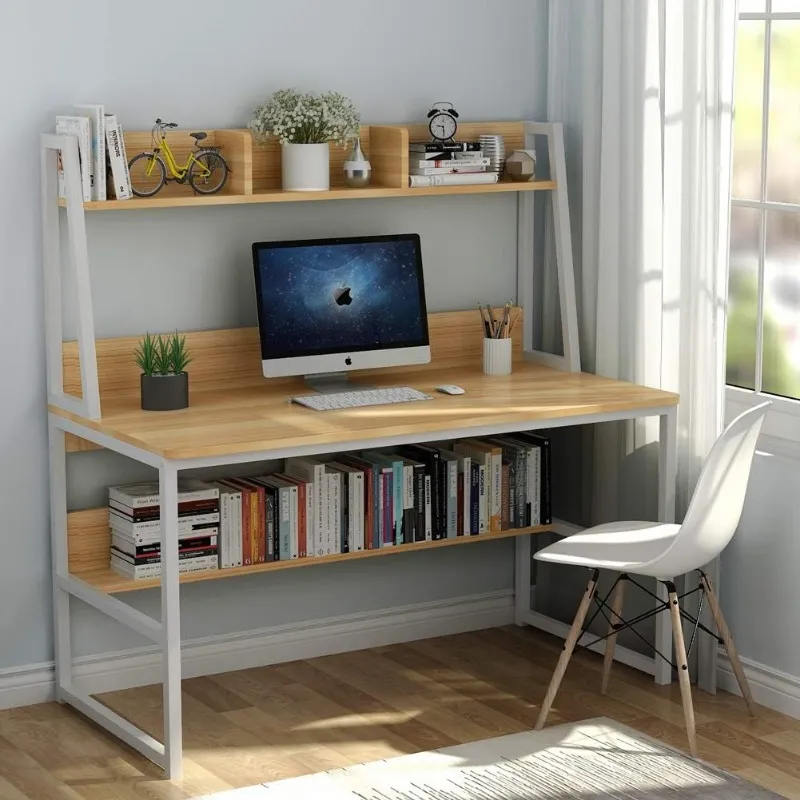 Small Desk And Bookshelf 47 Inch Home Office Desk With Hutch, Space ...