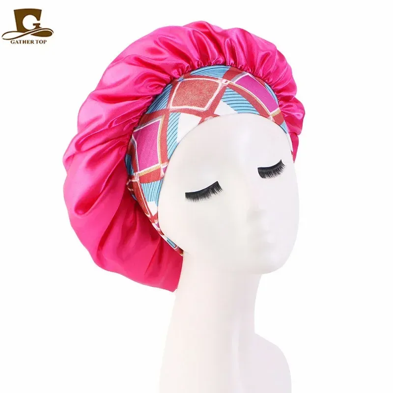 Women Night Sleep Hair Caps Silky Bonnet Satin Double Layer Adjust Head Cover Hat for Curly Springy Hair Styling Accessories