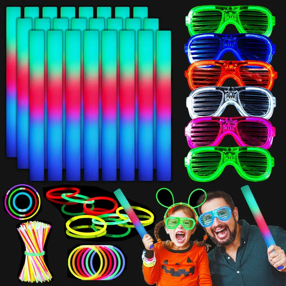 118 szt. Pieśni LED Glow Sticks Light Up szklanki Neon Bransoletka Naszyjnik Blask w ciemnej imprezie Zabezpieczenia Urodzinowe Święto Święta 240403