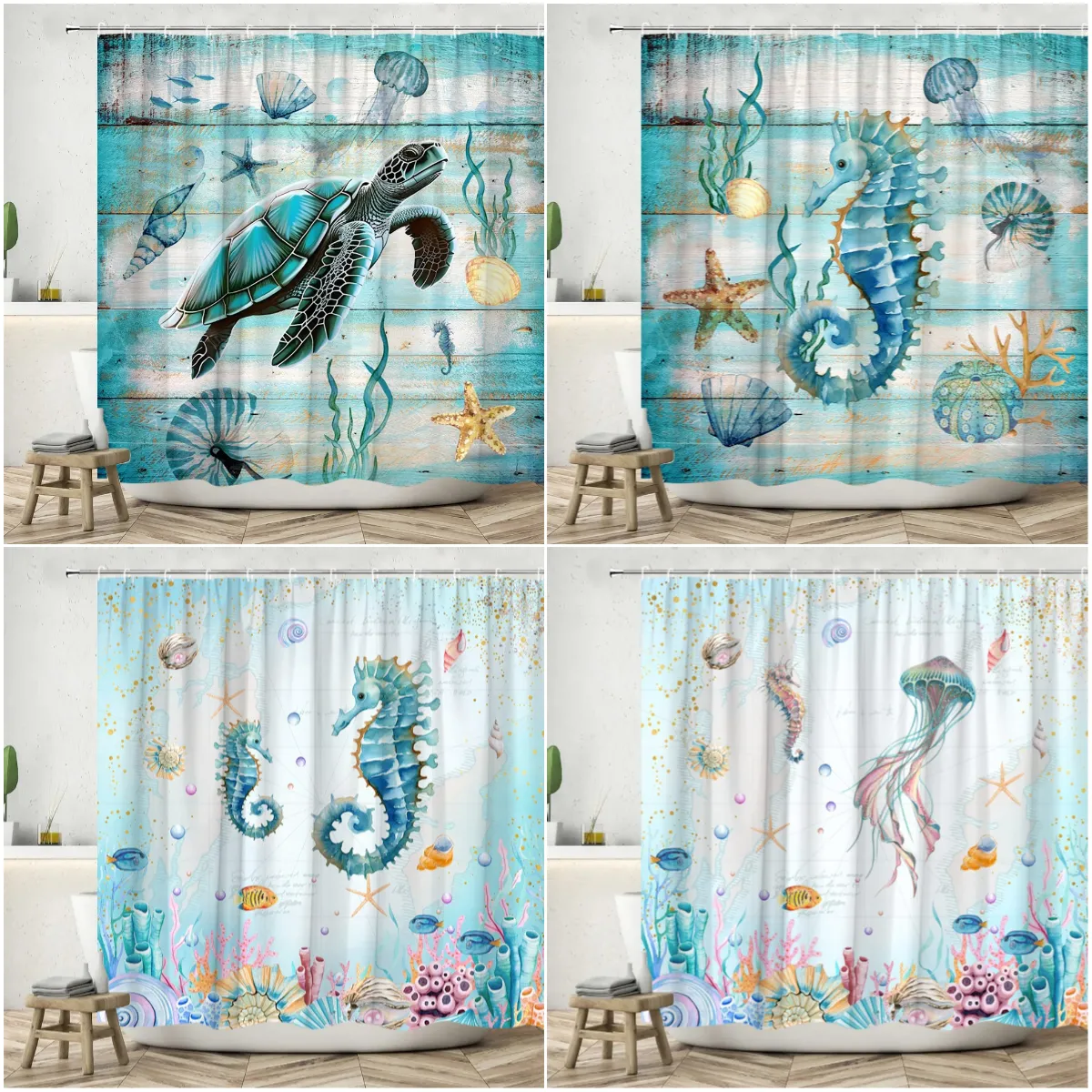 Aquatic Decor Shower Curtain: Undersea Adventure With Turtle, Seahorse,  Starfish, And Coral Design For Bathroom Decor From Homepro14, $9.12 |  DHgate.Com, image size:1200x1200