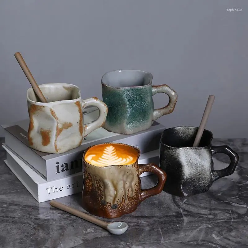 Tassen Japanische Keramik Vintage Kaffeetasse 280 ml Tasse mit Löffel für Küchenbar Esshaus Büro Nachmittag Tee Tassen Getränke Geschirr
