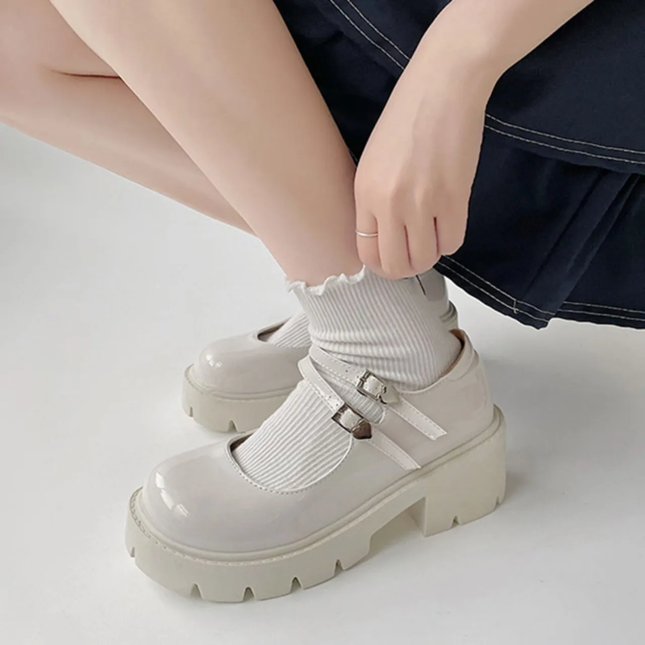 Buckle Strap Mary Jane Shoes Heart Buckle Chunky Platform Mary