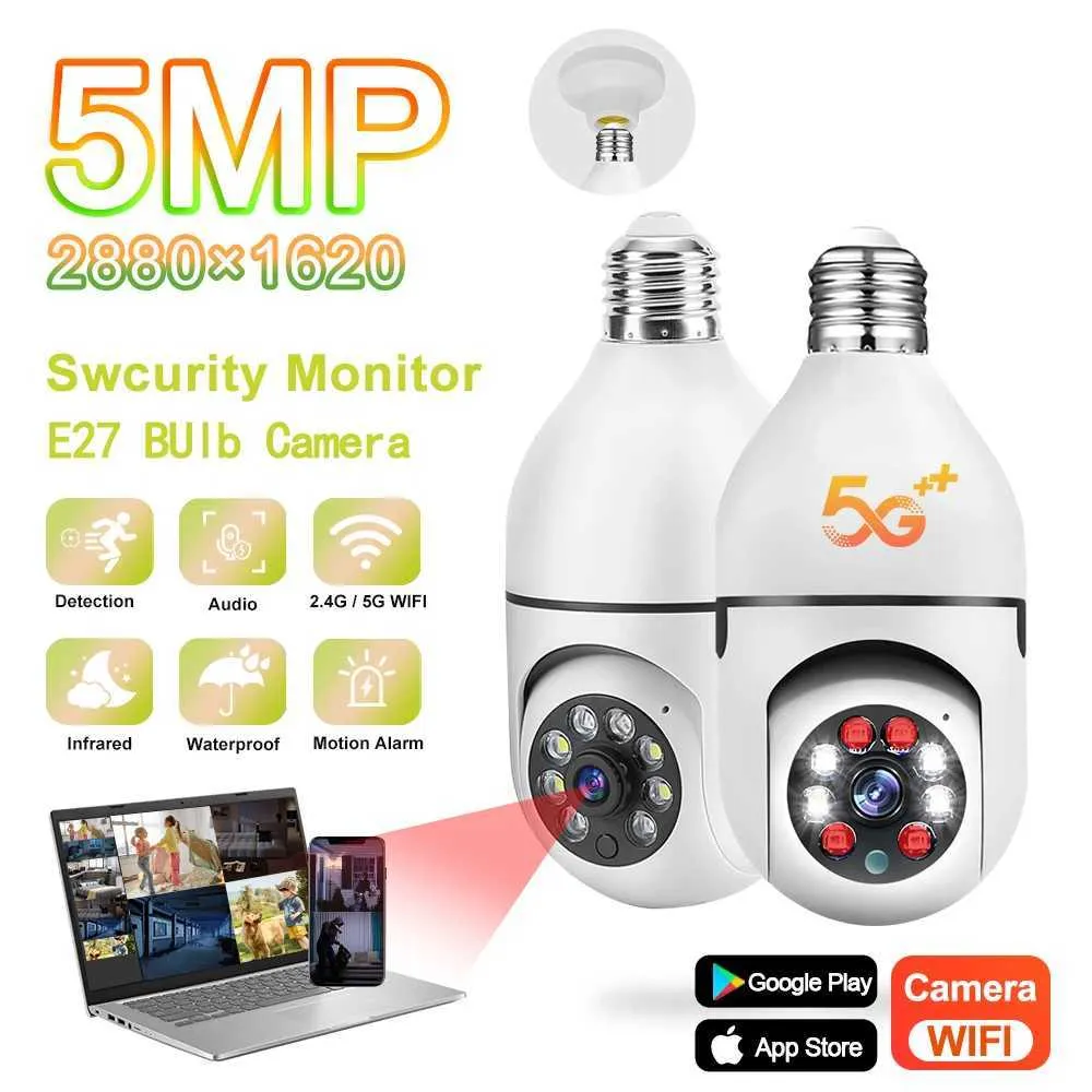 Kamery IP 5G WiFi E27 Bulb Noktos Nictise Surveillance Pełny kolor Automatyczne śledzenie człowieka 4x Digital Zoom Security Monitor Cam 24413