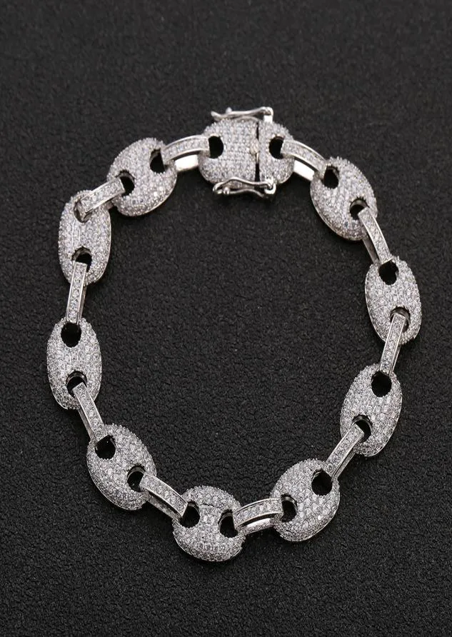 Bracelet à chaîne de perles de zircon Matériau en cuivre Gold Silver Color Bling CZ Men Hip Hop Bracelets5226455