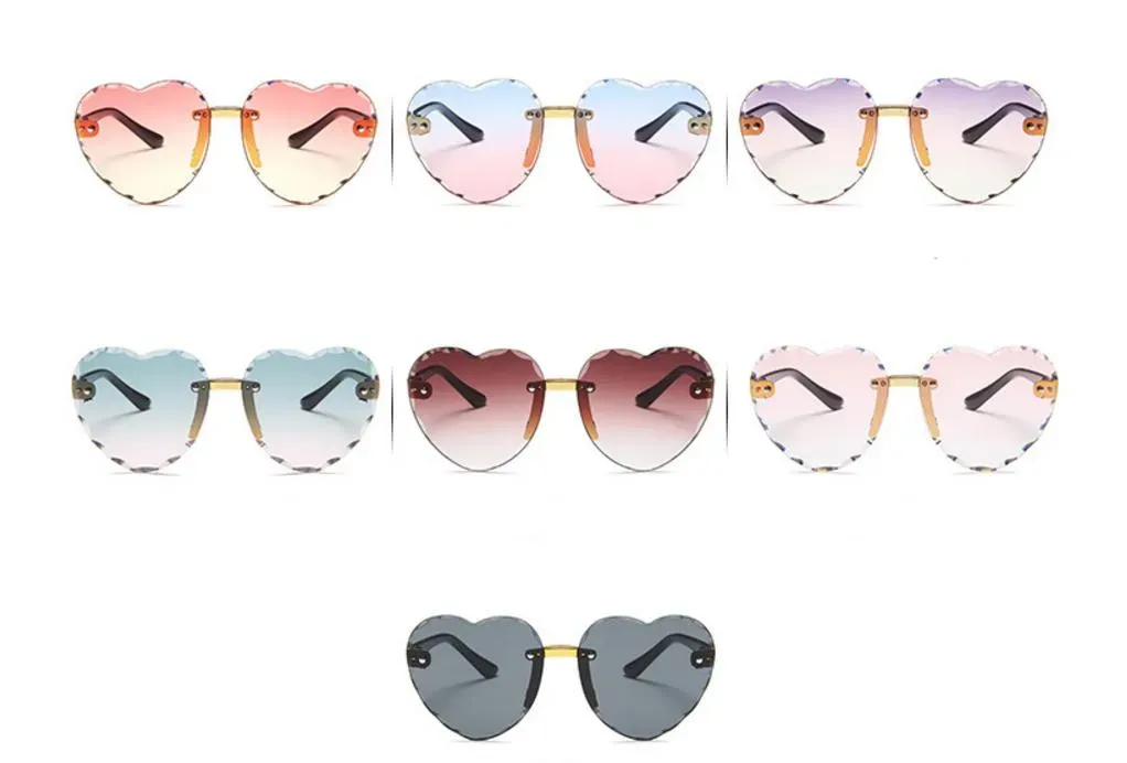 Heart Shaped Rimless Sunglasses Girls Kids Frameless Glasses Tinted Lolita Eyewear Gradient Colors of Lense UV Protect