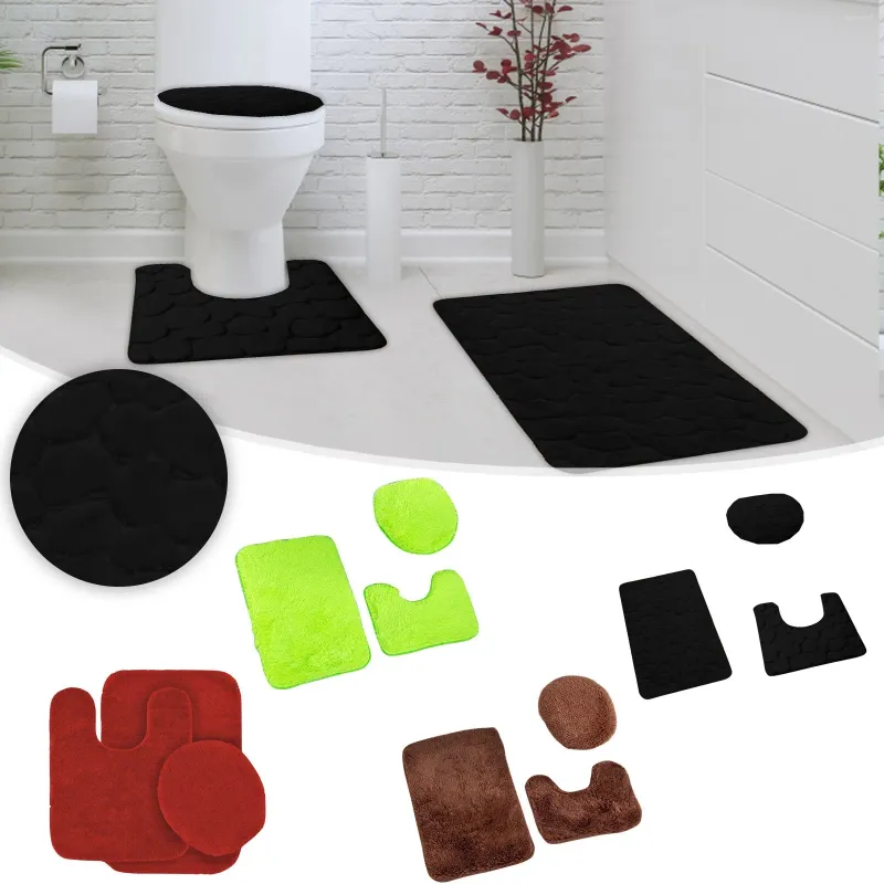 Halılar Üç parçalı banyo dekoratif halı seti şönil peluş büyük ve kayma önleyici kauçuk destek ile tuvalet koltuk kapağı