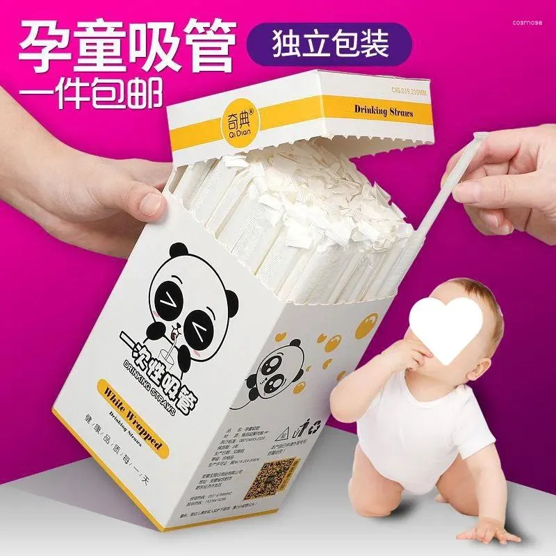 Tek kullanımlık fincan pipetler saman çocukları hamile kadın bebekler içme suyu congee içecekler şeffaf plastik bükülebilir bağımsız pac