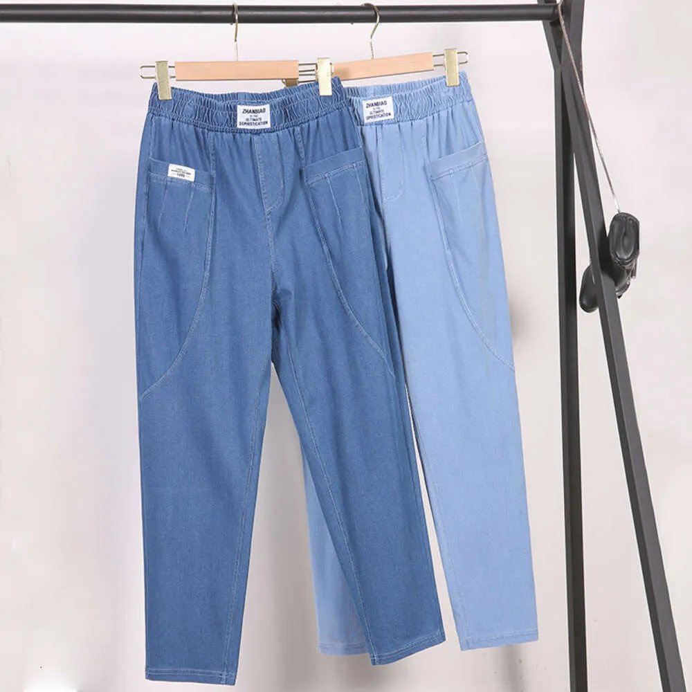 Tian Si Harun Jeans Mulheres Primavera/Verão 2023 fino, solto, reto, cintura alta, fino, seda de gelo 9/4 Pant lote